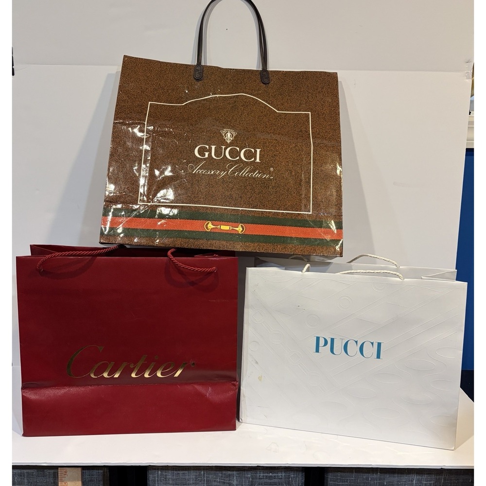 VTG Authentic Luxury Shopping Bags Gucci Horsebit, Cartier, Pucci Gift Bag